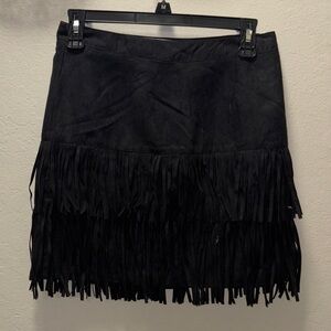 WD.NY Black Suede Fringe Mini Skirt